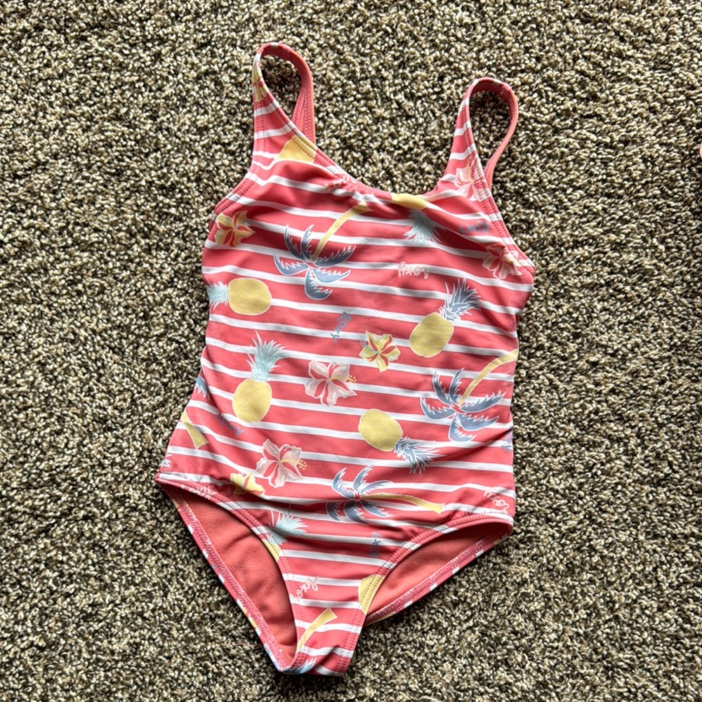 Roxy girl toddler 5 5T Striped Pink Swimsuit with Pineapple Print